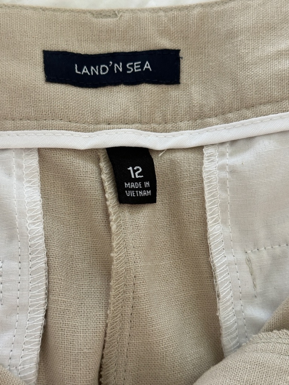 Land ’N Sea Linen Rayon Ankle Pants Size 12 Beige Natural Tailored Trousers